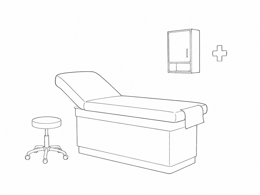 Sparse pencil sketch of a health and wellness treatment room